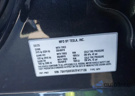 2026 Tesla Model Y Long Range Dual Motor All-Wheel Drive from USA, damaged, VIN 7SAYGDED5TF417138